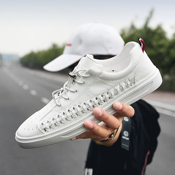 

men casual shoes genuine leather summer breathable holes flat shoes for men 2019 trend wild casual tide c4, Black
