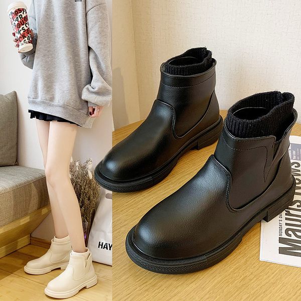 

lady boots rock shoes woman low heels booties round toe winter footwear luxury designer lace up ankle booties women clogs, Black