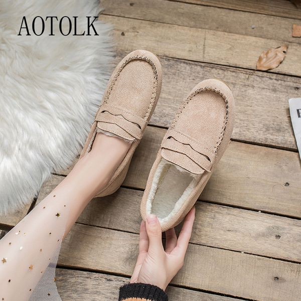 

women shoes flats casual winter plush loafers brand soft warm flats fashion shoes round toe 2020 new arrivals de, Black
