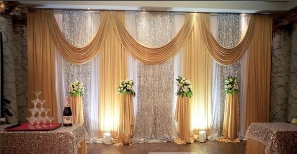 

wholesale and retail 3x6m white and red wedding backdrop curtain with swag wedding drapes , wedding stage backdrop