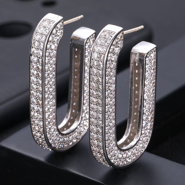 

janeklly trendy geometric hoop earrings for women accessories full cubic zirconia earrings jewelry pendientes mujer moda, Golden;silver