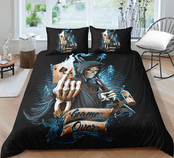 Game Over Card Skull Bedding Set King Size 3d Duvet Cover Queen