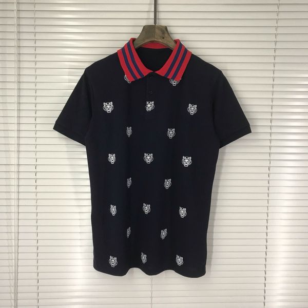 

GC Tiger Print Mens Polos Summer Striped Lapel Short Sleeve Tees Fashion Designer Mens Tops Black White Mens Clothing
