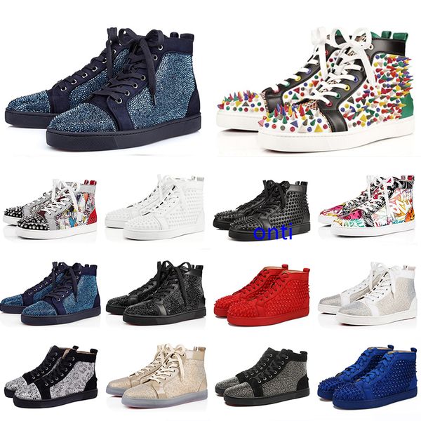 

2019 s designer fashion designer brand studded spikes flats shoes casual shoes for men women party lovers genuine leather sneakers, Black