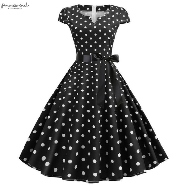 

black white polka dot vintage dress summer women floral print short sleeve rockabilly dresses knee length party vestido, Black;gray