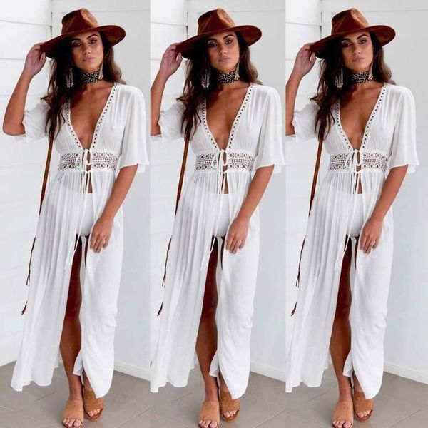 

lace patchwork lace-up long bikini cardigan coat shawl