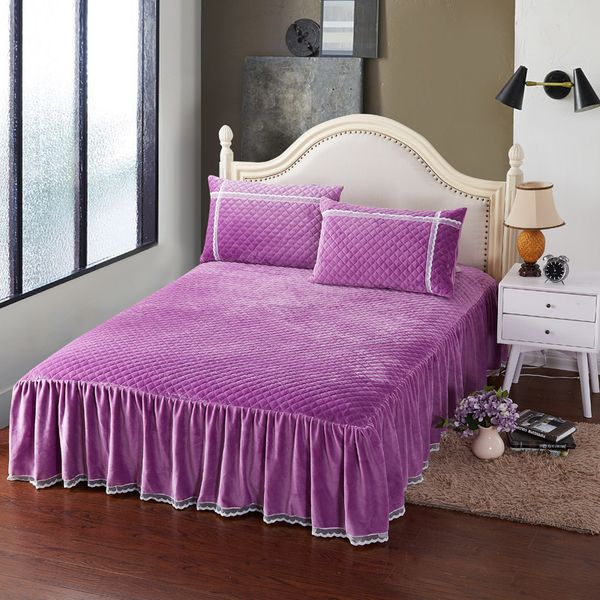 

leradore soft velvet flannel pure color bedskirt pillowcases winter warm fleece bedspread coverlet full twin  king size