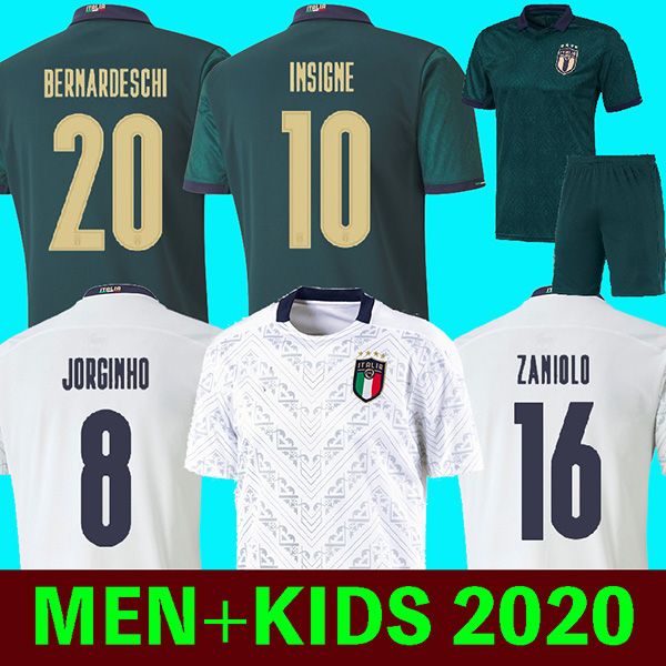 

men + kids 2019 2020 italy soccer jersey insigne renaissance football shirt chiellini bonucci bernardeschi belotti sensi barella third green, Black;yellow