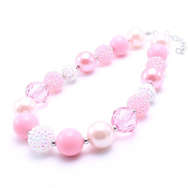 De forma bonito Cor-de-rosa Kid Chunky grânulo colar Moda Crianças Meninas Bubblegum Colar Chunky Bead presente Bijutaria para crianças