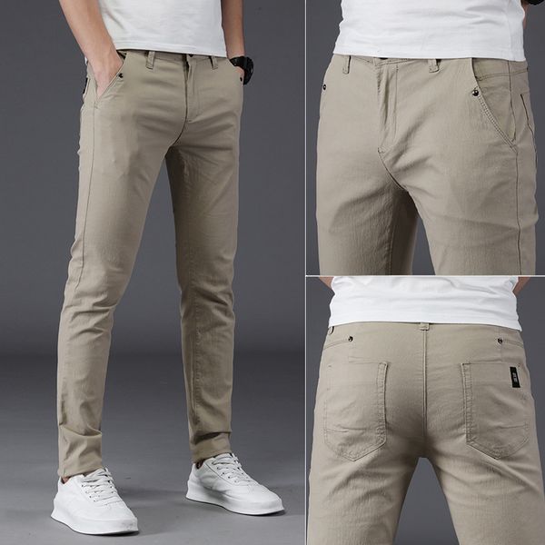 

mens designer casual cotton small feet slim stretch all-match simple trend four seasons pants, Blue