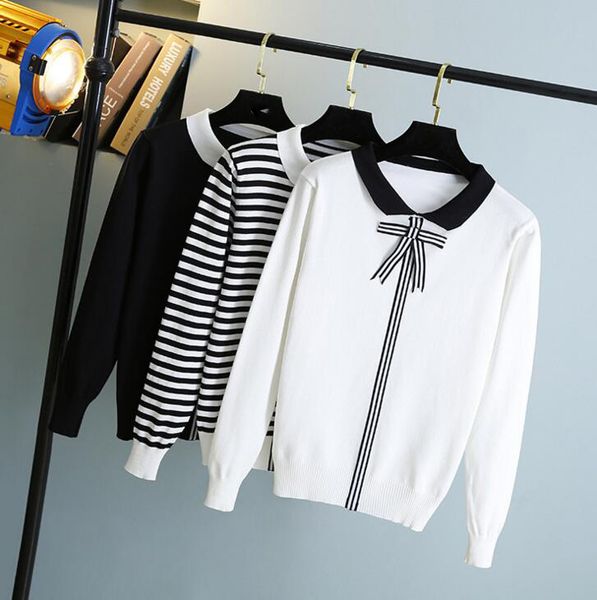 

baharcelin women girl spring full sleeve pullover crew neck knitted sweaters cute sweet basic knitwear outwear top, White;black