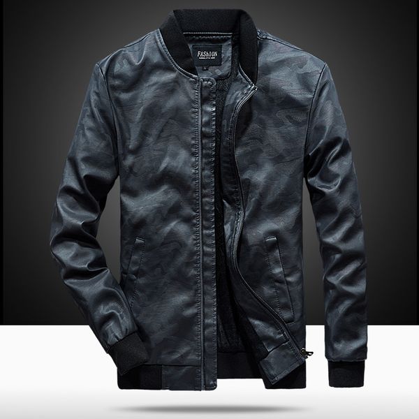 

autumn and winter new style camouflage leather coat men pu leather boutique jacket men's korean-style coat men's, Black