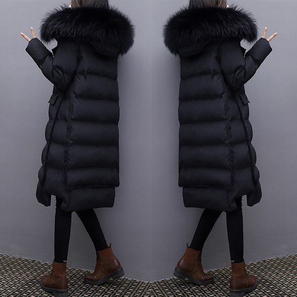 

down jacket women's 2018 winter new style korean-style white duck down women's dress mid-length thick over-the-knee large fur co, Black;white