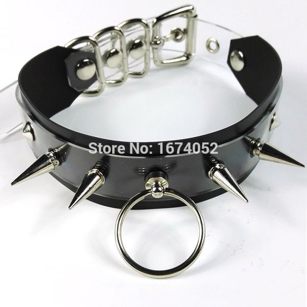 

handmade punk gothic fetish choker layered black clear pvc transparent long spiked spikes collar hanging necklace, Silver