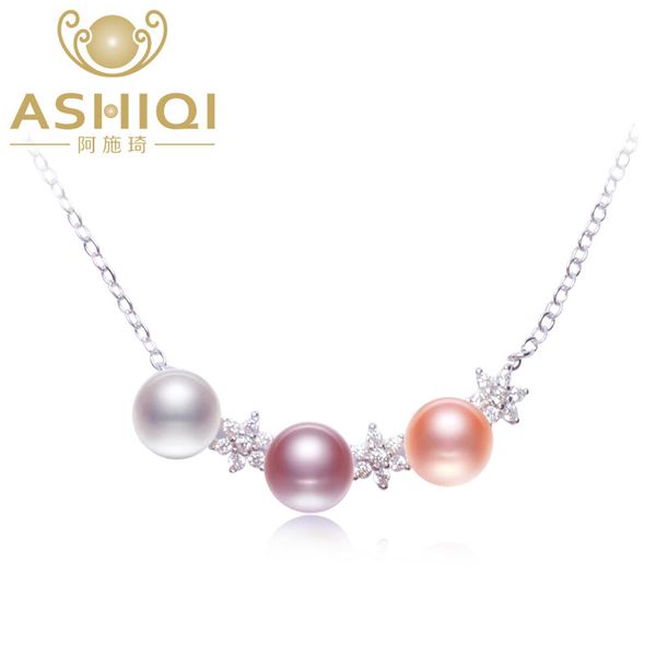 

ashiqi real 925 sterling silver chain pendant necklace natural freshwater pearl stars jewelry gift for women