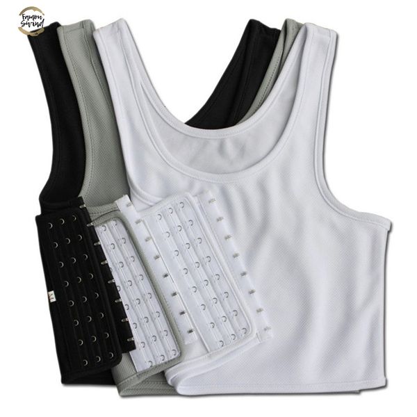 

lesbian les casual breathable buckle short chest breast binder trans vest plus size s-4xl 5xl, Black;white