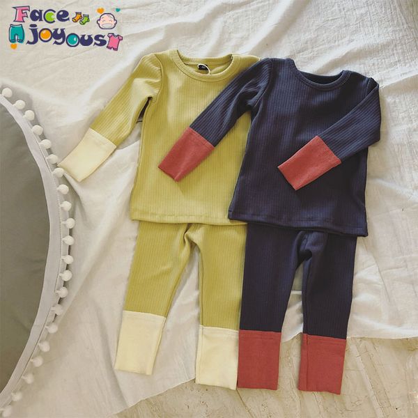 

2019 baby boy girl ribbed clothes set kids girls cotton long sleeve t-shirt and pants children suit pullover clothing 0-5y, White