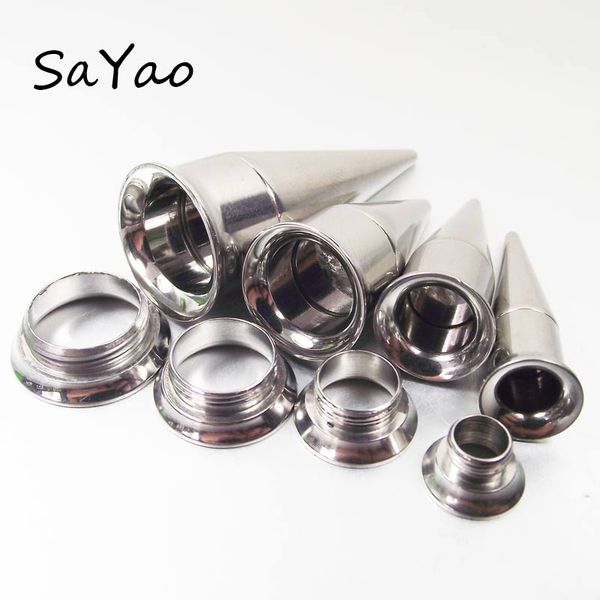 

1 pair double flared flesh tunnel 1 come 2 ear plug taper internally threaded ear gauges body jewelry, Slivery;golden