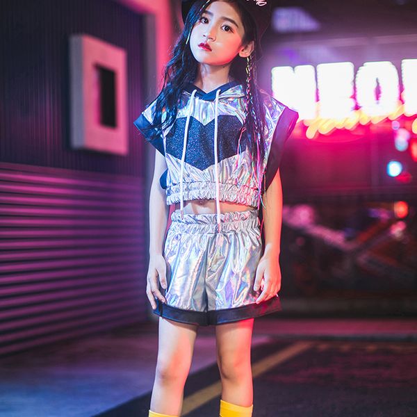 

children's sliver jazz dance costume hip-hop costumes dancing clothes girls cheerleader costume children stage outfit dwy2023, Black;red