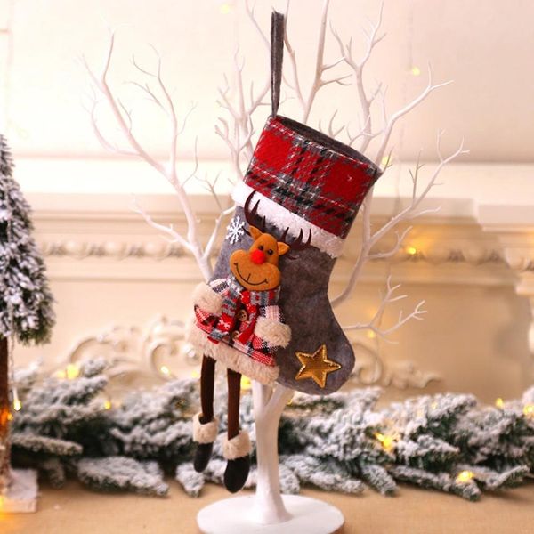 

2019 cartoon printing burlap gift holders christmas stocking mini sock santa claus candy gift bag xmas tree hanging decor