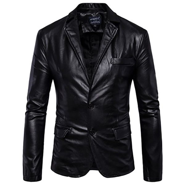 

2019 new men leather coat suit solid black slim fit blazer plus size casual prom men button business blazers for fur jacket