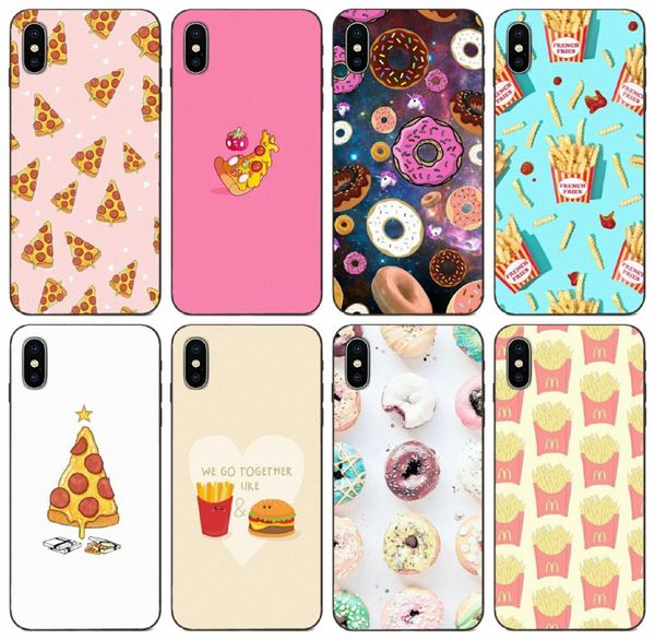 

tongtrade] pizza french fries doughnut food black case for iphone 8 7 6 5 4 plus x xs 11 pro max samsung a40 a50 honor 6x 7x redmi 4 case