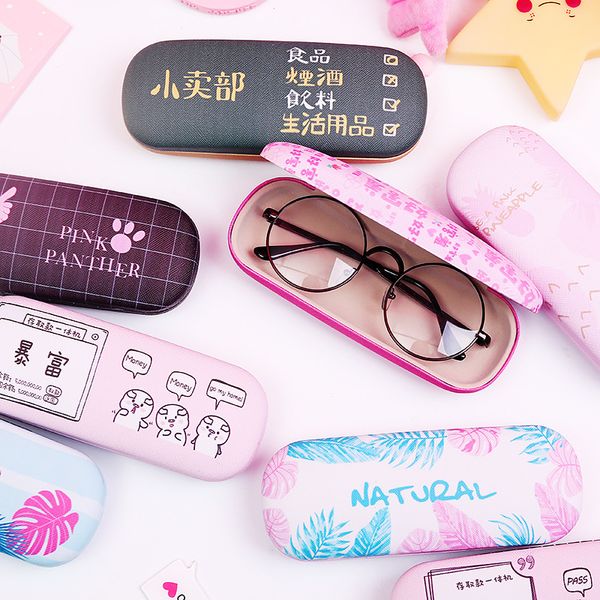 

girl student eyeglasses box cartoon simple eyeglass box myopia glasses storage portable compressive folded glasses case