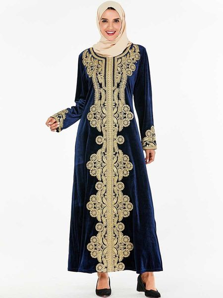 

modest fashion abaya dubai turkey muslim hijab dress mc209162 women's embroidered gold velvet long (excluding headscarf, Red