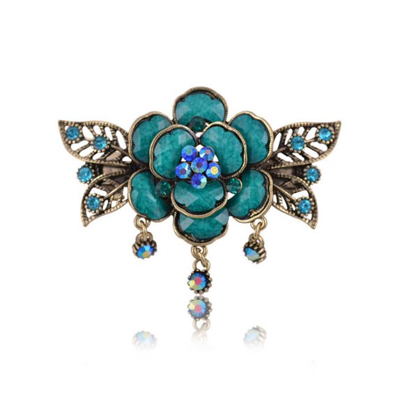 

Charm Ancient Gold Headdress Flower Hair Barrettes Women's Fashion Resin Crystal Hairpin Hair Clips Female Hair Jewelry