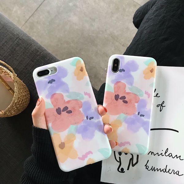 

for iphone xr xs max phone case flower watercolor 6 7 8 x plus the sealing pattern does not fade cell phone case