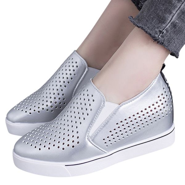 

lady fashion casual women's hollow platform sports shoes running high breathable increasing height wedge shoes sneakers women, Black
