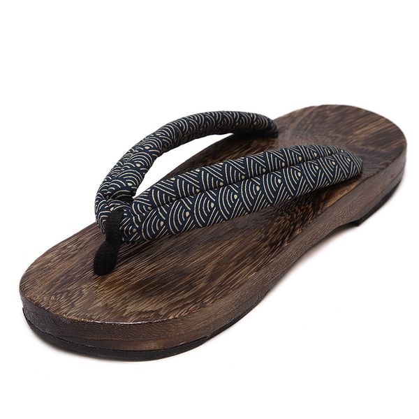 

summer man sandals japanese wooden slippers paulownia native shoes round toe costume flats flip flops, Black