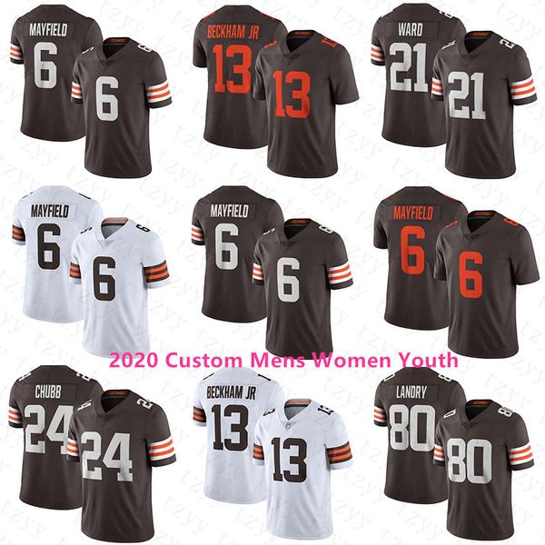 

custom 2020 new womens youth mens cleveland 6 baker mayfield brown jarvis landry nick chubb odell beckham jr. greedy williams jerseys, Black;red