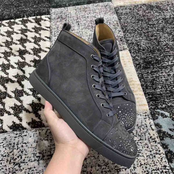 

france homme shoes pantoufle high no spikes orlato men flat red bottoms rhinestone toes sneaker fashion sports trainers grey suede, Black