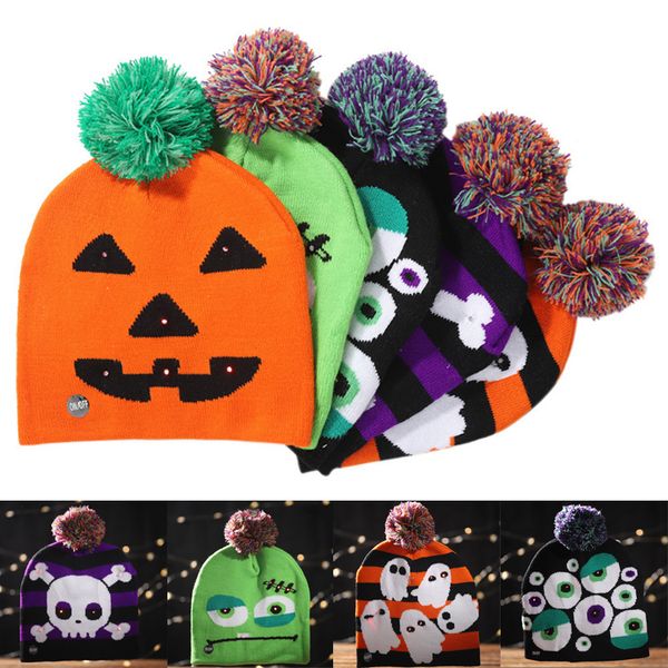 

5 styles new led halloween knitted hats skull ghost lamp cap children's hat party supplies halloween decorations dhl ujy433