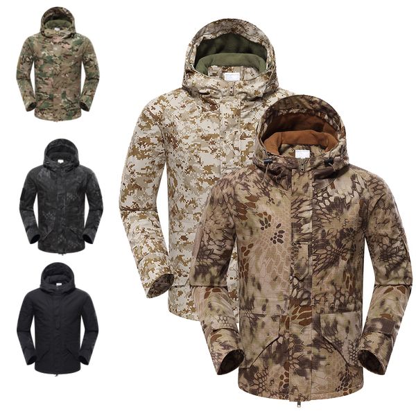 

tactical jacket coat men's autumn army camouflage jacket softshell man windbreaker hooded camo hunt clothes, Camo;black