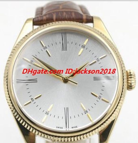 

sale new 7 style men watch sapphire black white dial 50505 39mm automatic black brown leather strap luxury watch, Slivery;brown