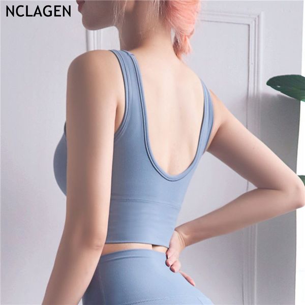 

nclagen полный vest deep u красивая назад йога бюстгальтеры gym спорт workout бег crop top холтер solid color дышащий фитнес top, White;black