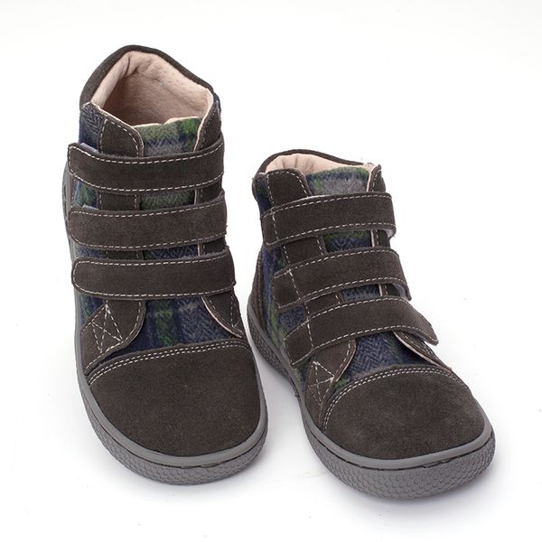 Kids Plaid Ankle Boots Children Genuine Leather Barefoot Shoes