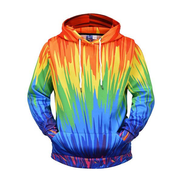 

hoodie men hooded loose long-sleeved shirt male 2019 autumn winter rainbow color 3d printing hooded trend sweatshirts, Black