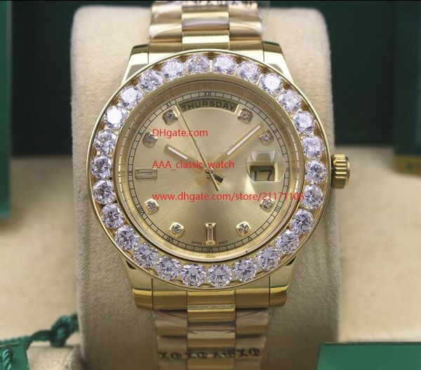 

watch 18k yellow gold 41mm day-date diamond classic series asia 2813 movement mechanical automatic mens watch watches, Slivery;brown