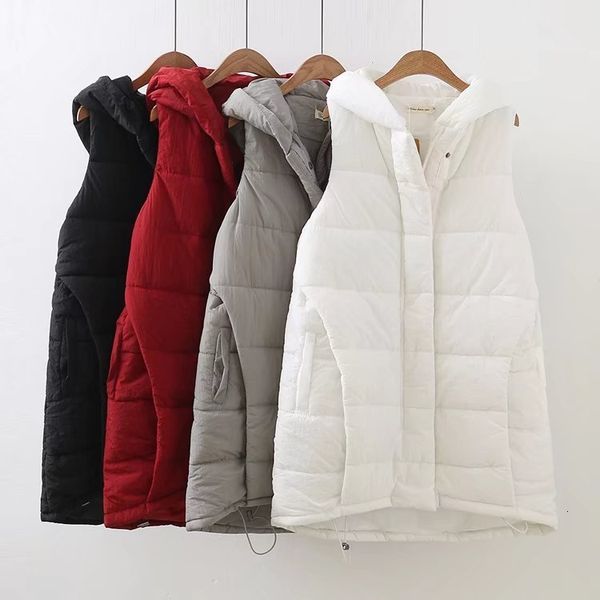 

vrouwen vest winter jacket hooded thicken warme lange casual katoenen padded vest vrouwelijke mouwloos, Black;white