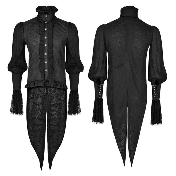 

gothic punk men long dovetail tuxedo shirts new arrvials steampunk long sleeves shirt black blouses with stand collar sizes 4xl, White;black