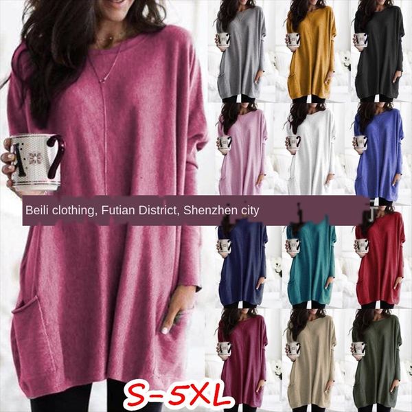 

2019 autumn long sleeve casual pocket women's clothing 2019 autumn long t-shirt sleeve casual pocket t-shirt women's clothing, White