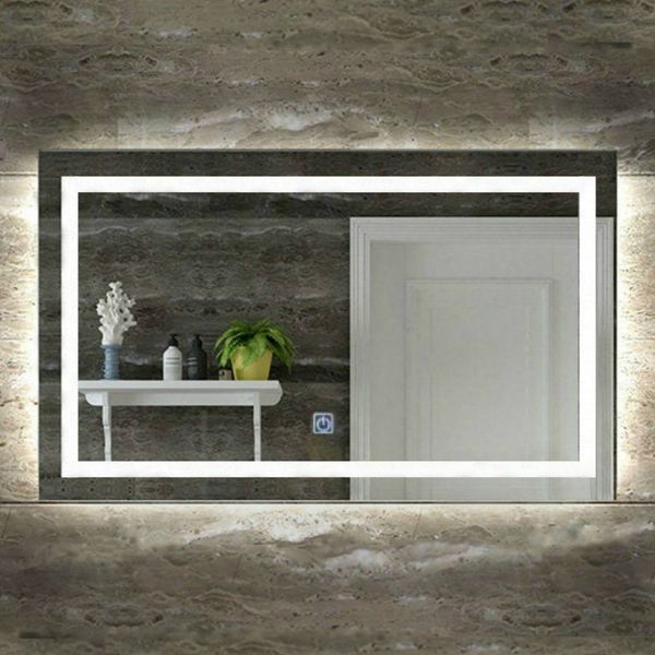Rectangular Wall Mounted Led Lighted Vanity Bathroom Mirror Anti Fog Dimmer Touch Bedroom Home Furniture Makeup Cosmetic Light Large