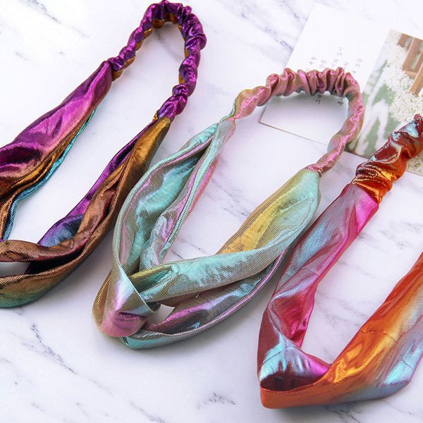 

диапазон волосы девушка волшебной цветная лазерная упругие глава группа крест женщина оголовье gradient радуга metallic диапазон волосы лицо, Slivery;white