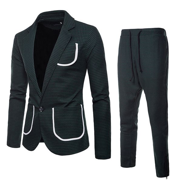 

men's individual thousand birds style, big body, button suit, chao men's turn-collar suit, suit men suit, White;black