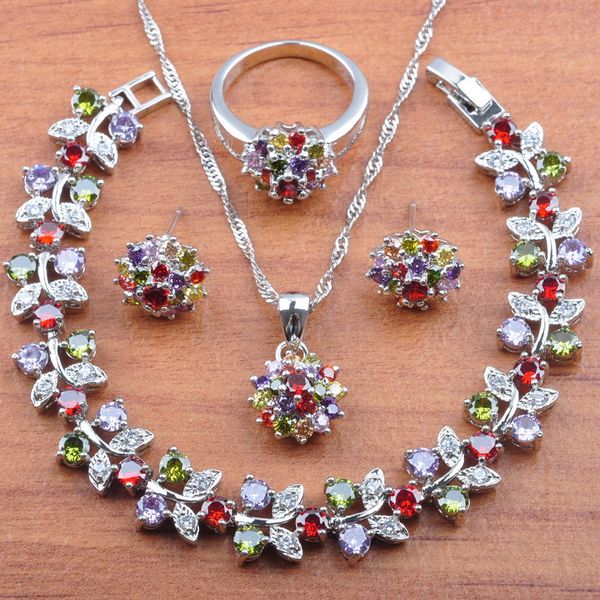 

2019 selling unique ball shape colorful zircon 925 silver jewelry set for women fashion costume independent gift box js0229, Slivery;golden