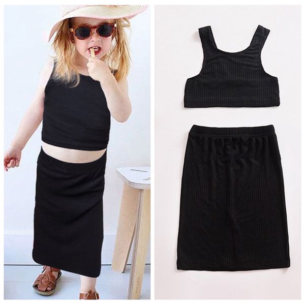 

newborn kid baby girl clothes solid short sleeveless fashion skirts set 2pc toddler cotton outfit summer girls set, White
