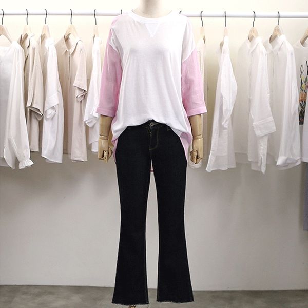 

свежий и сладкий круглый нить хлопок воротник водолазки футболки рукав потерять цвет соответствия футболки полосы, White